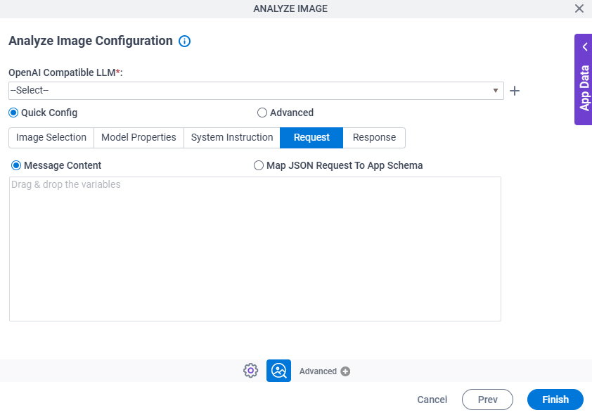 Analyze Image Configuration  Quick Config Request tab
