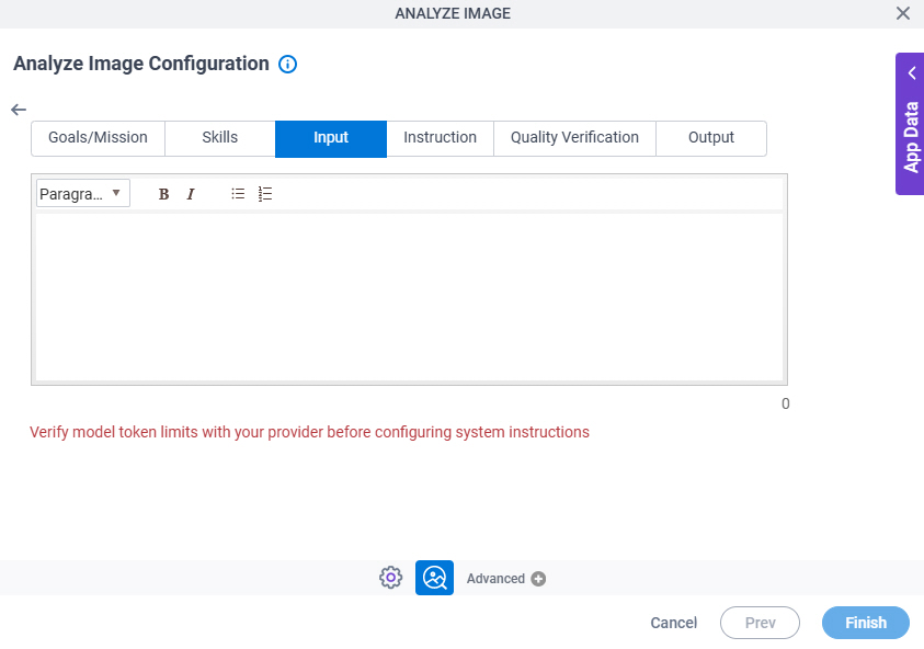 Analyze Image Configuration System Instruction Input tab