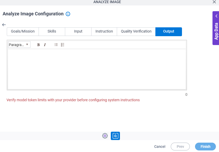 Analyze Image Configuration System Instruction Output tab