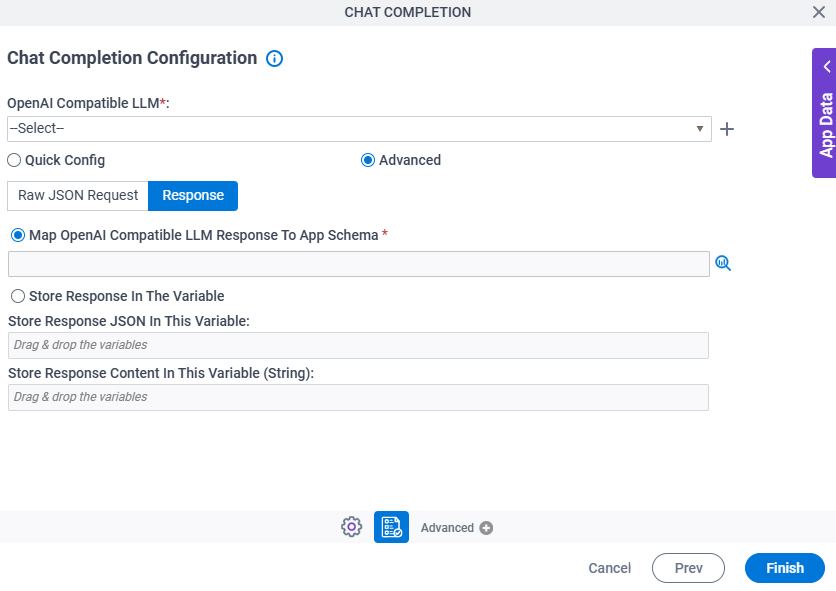 Chat Completion Configuration Advanced Response tab