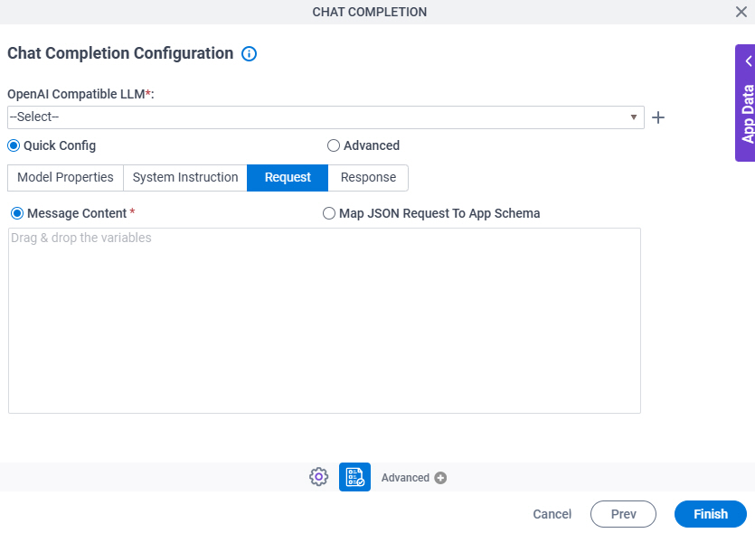 Chat Completion Configuration Request tab