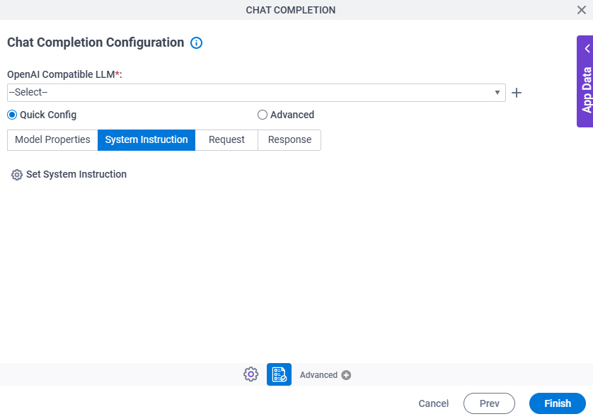 Chat Completion Configuration Quick Config System Instruction tab