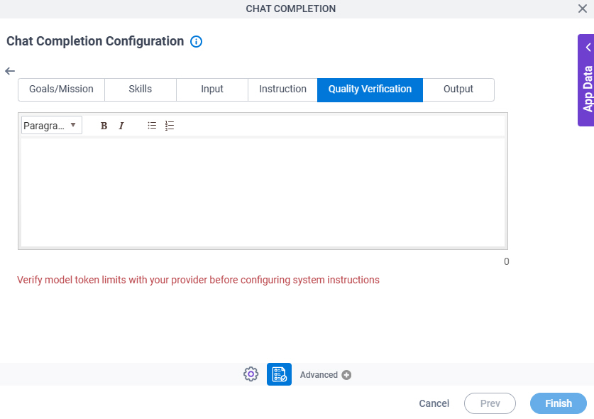 Chat Completion Configuration System Instruction Quality Verification tab