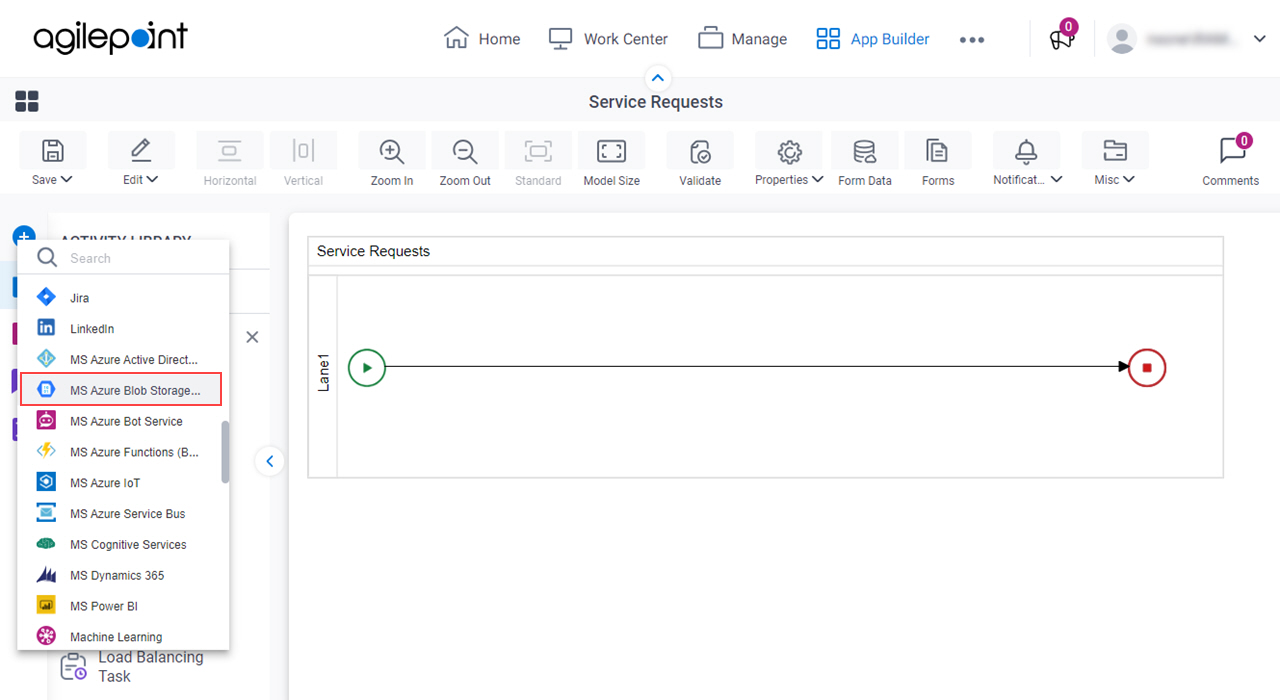 Open Ms Azure Blob Storage tab