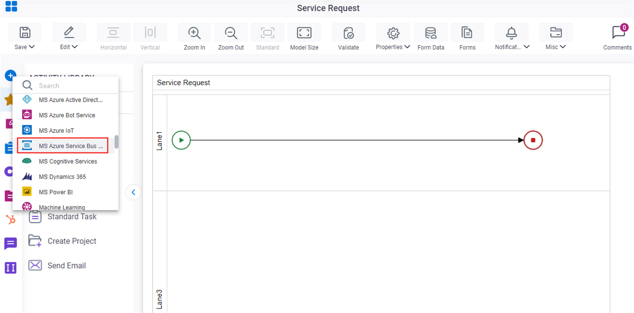 Open MS Azure Service Bus tab