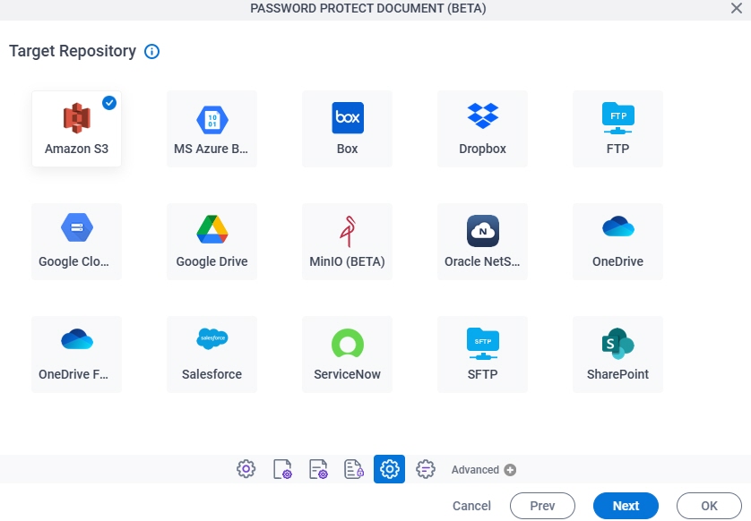 Target Repository screen