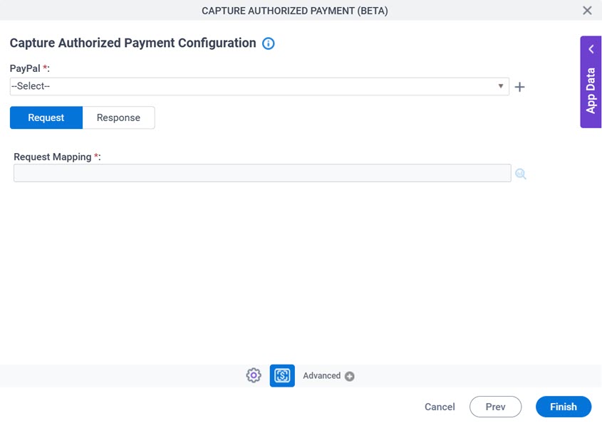 Capture Authorized Payment Configuration Request tab