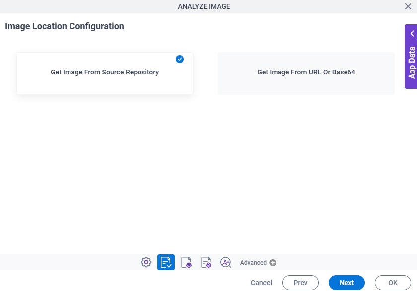 Analyze Image Configuration Image Location Configuration screen