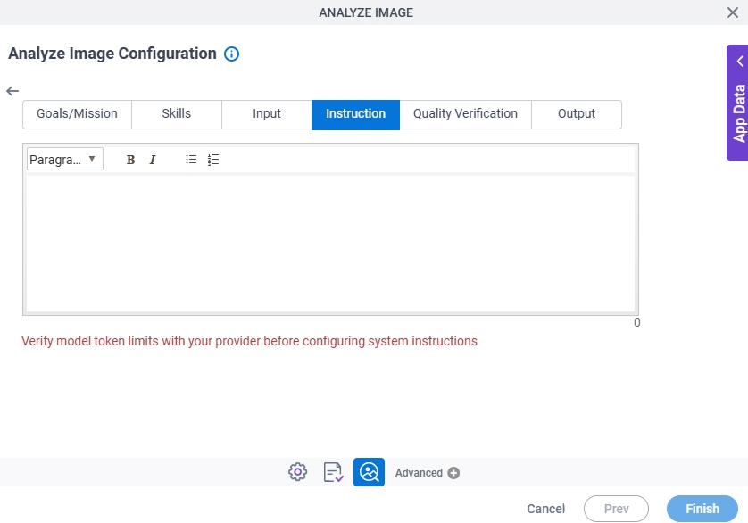 Analyze Image Configuration System Instruction Instruction tab