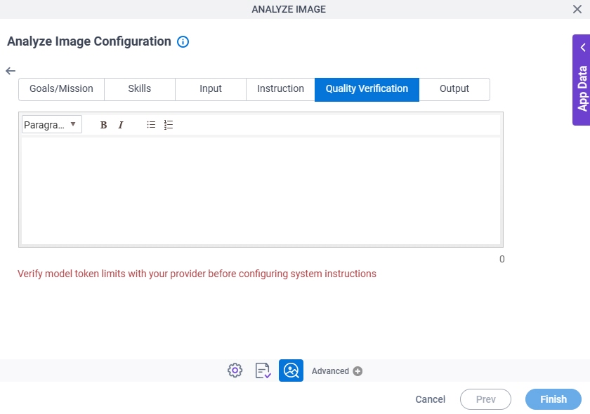 Analyze Image Configuration System Instruction Quality Verification tab