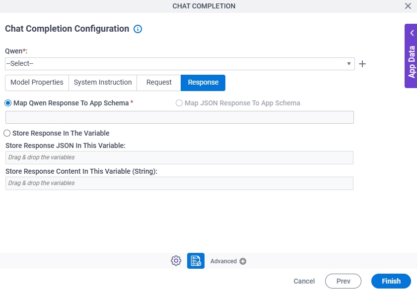 Chat Completion Configuration Response tab
