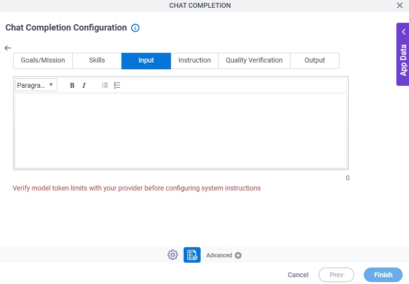 Chat Completion Configuration System Instruction Input tab
