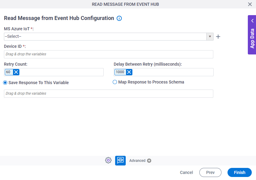 Read Message from Event Hub Configuration screen