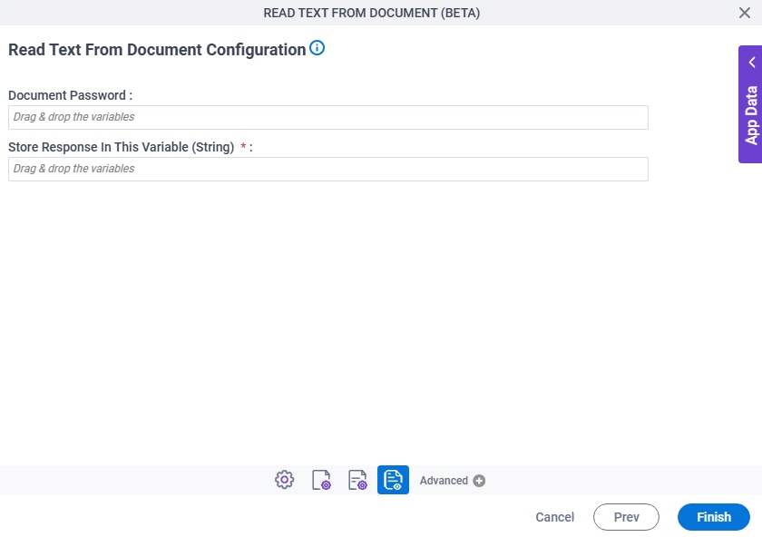 Read Text From Document screen