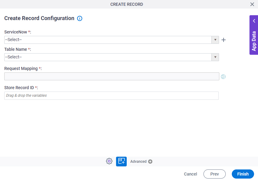 Create Record Configuration screen