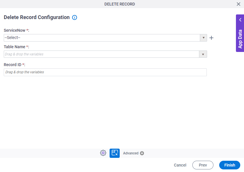 Delete Record Configuration screen