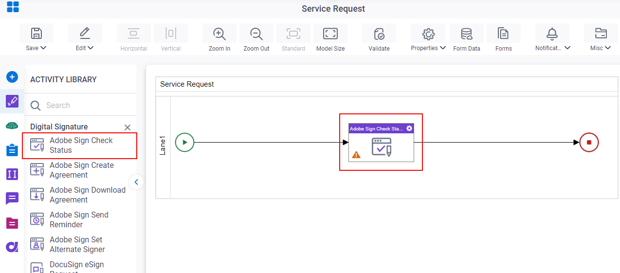 Drag Adobe Sign Check Status activity