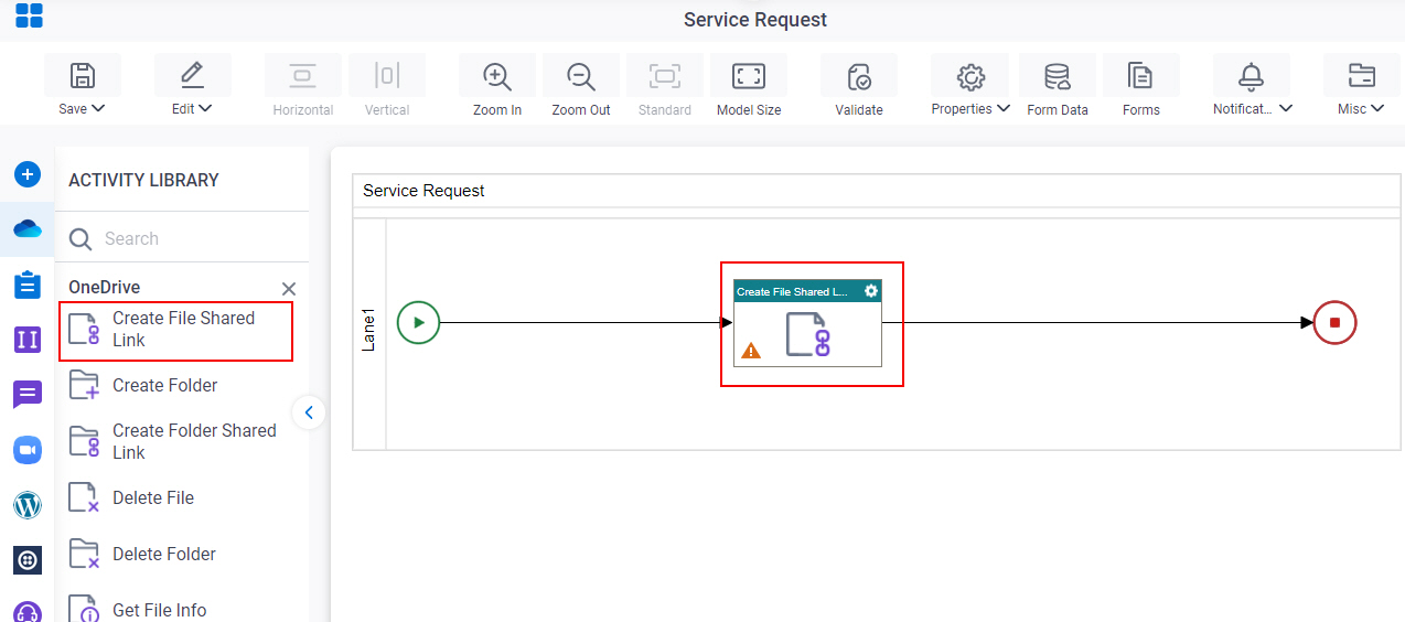 Drag Create File Shared Link activity