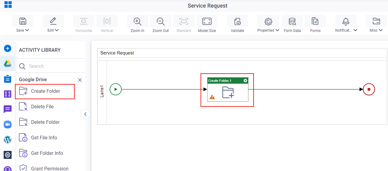 Drag Create Folder activity