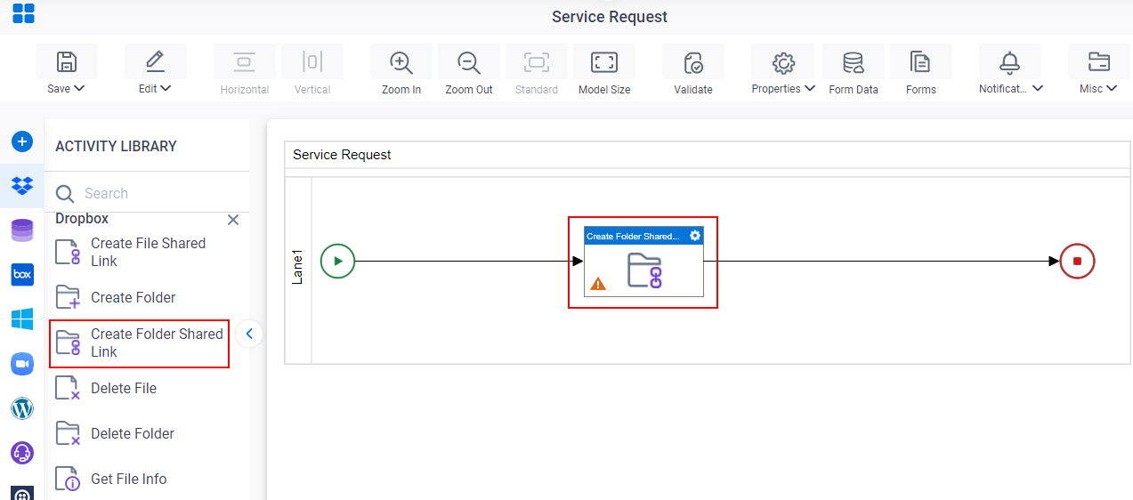 Drag Create Folder Shared Link activity
