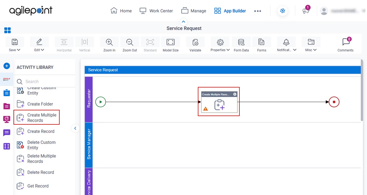 Drag Create Multiple Records activity