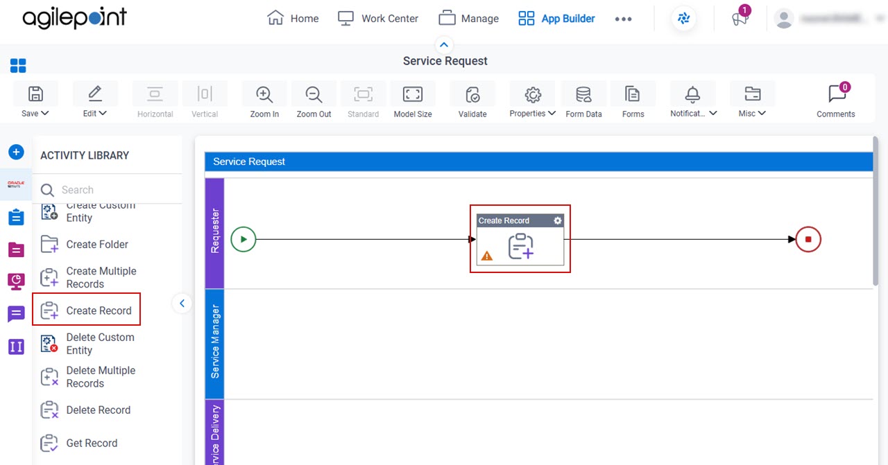 Drag Create Record activity