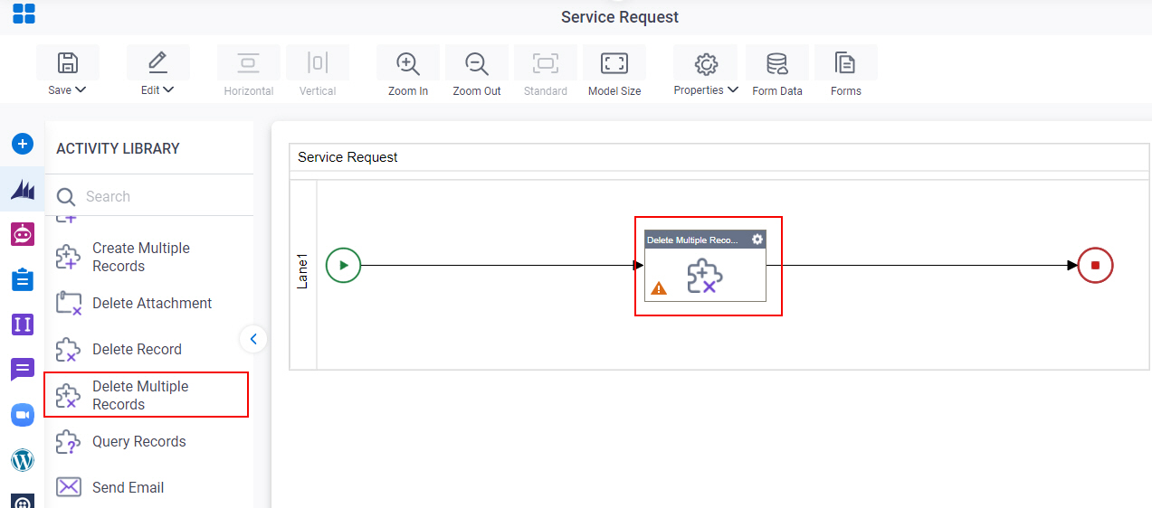 Drag Delete Multiple Records activity