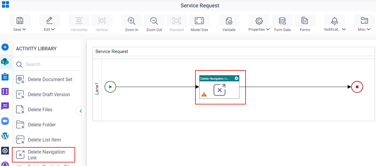 Drag Delete Navigation Link activity
