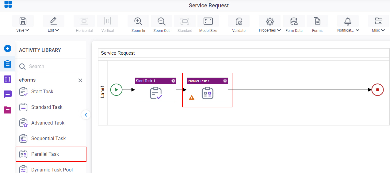Drag Parallel Task eForms