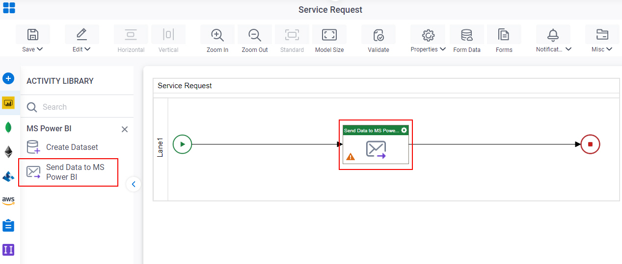 Drag Send Data to MS Power BI activity