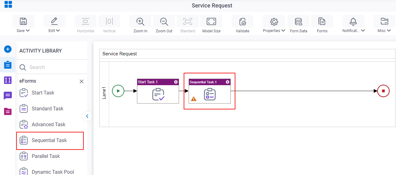 Drag Sequential Task eForms