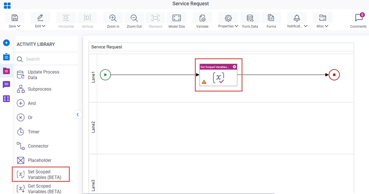 Drag Set Scoped Variables activity