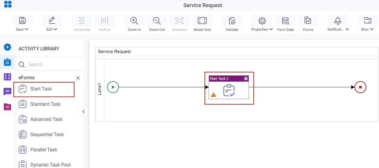 Drag Start Task eForms