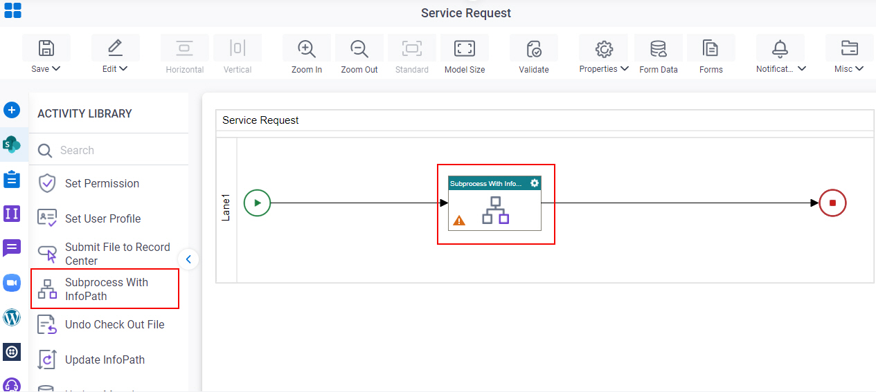 Drag Subprocess With InfoPath activity