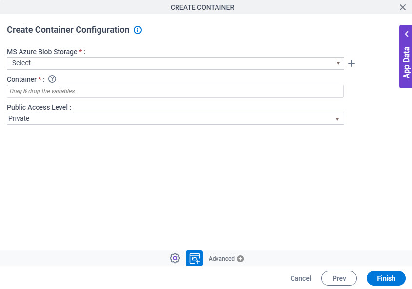 Create Container Configuration screen