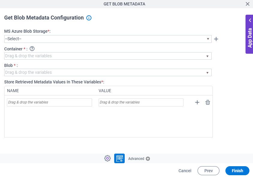 Get Blob Metadata Configuration screen