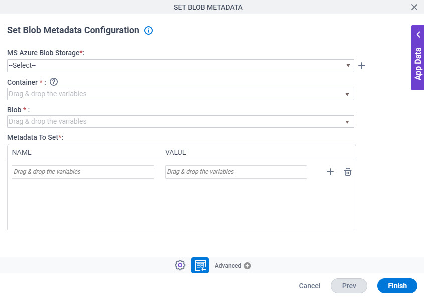 Set Blob Metadata Configuration screen