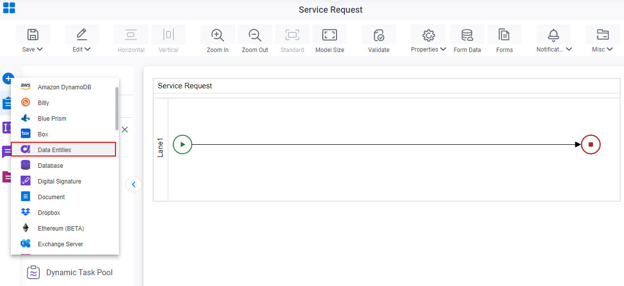 Open Data Entities tab