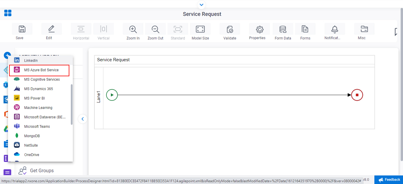 Open MS Azure Bot Service tab