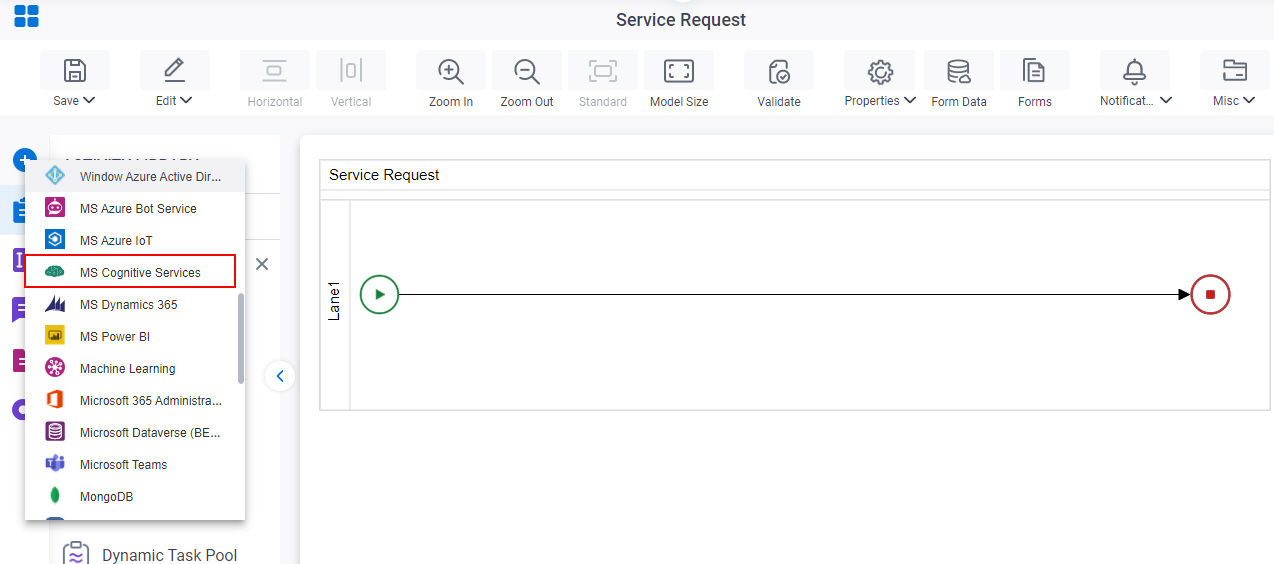 MS Cognitive Services tab