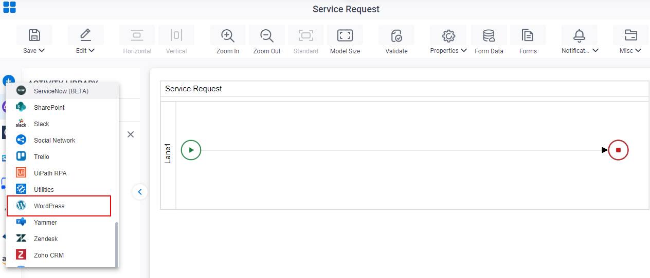 Open WordPress tab