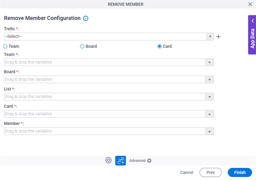 Remove Member Configuration Card screen