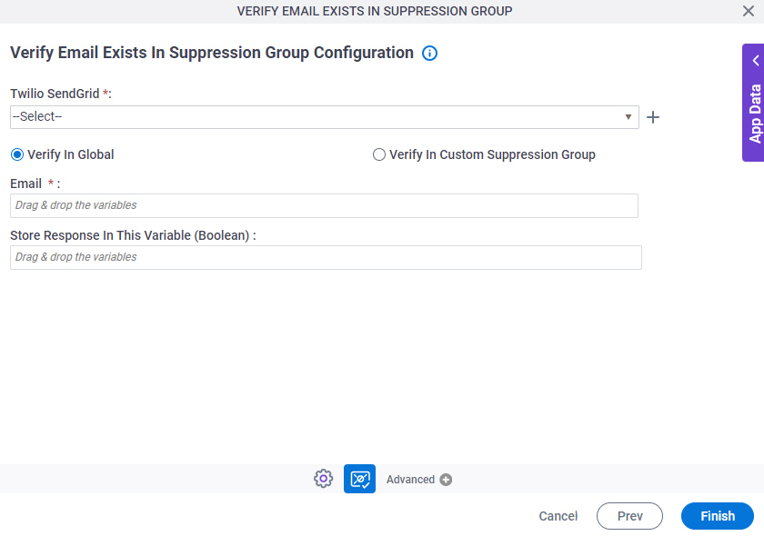 Verify Email Exists In Suppression Group Configuration screen