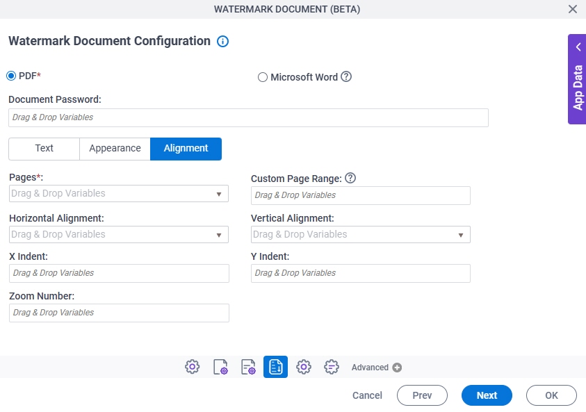 Watermark Document Configuration Allignment Tab