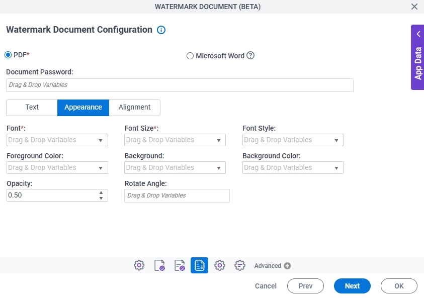 Watermark Document Configuration Appearance Tab