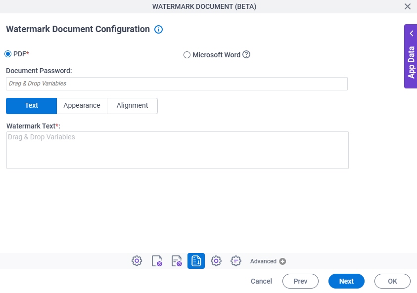 Watermark Document Configuration Text Tab