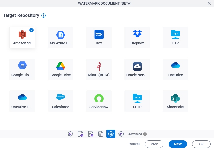 Target Repository screen