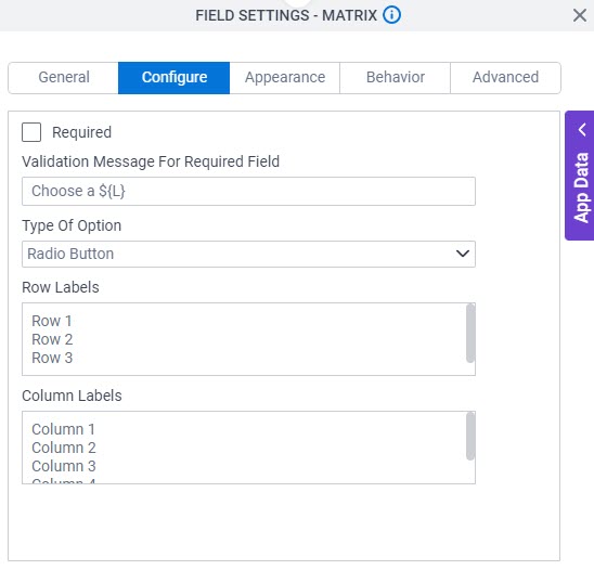 Configure tab