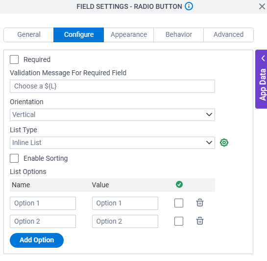 Configure tab