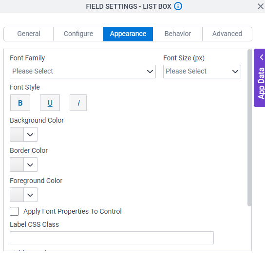 Appearance tab